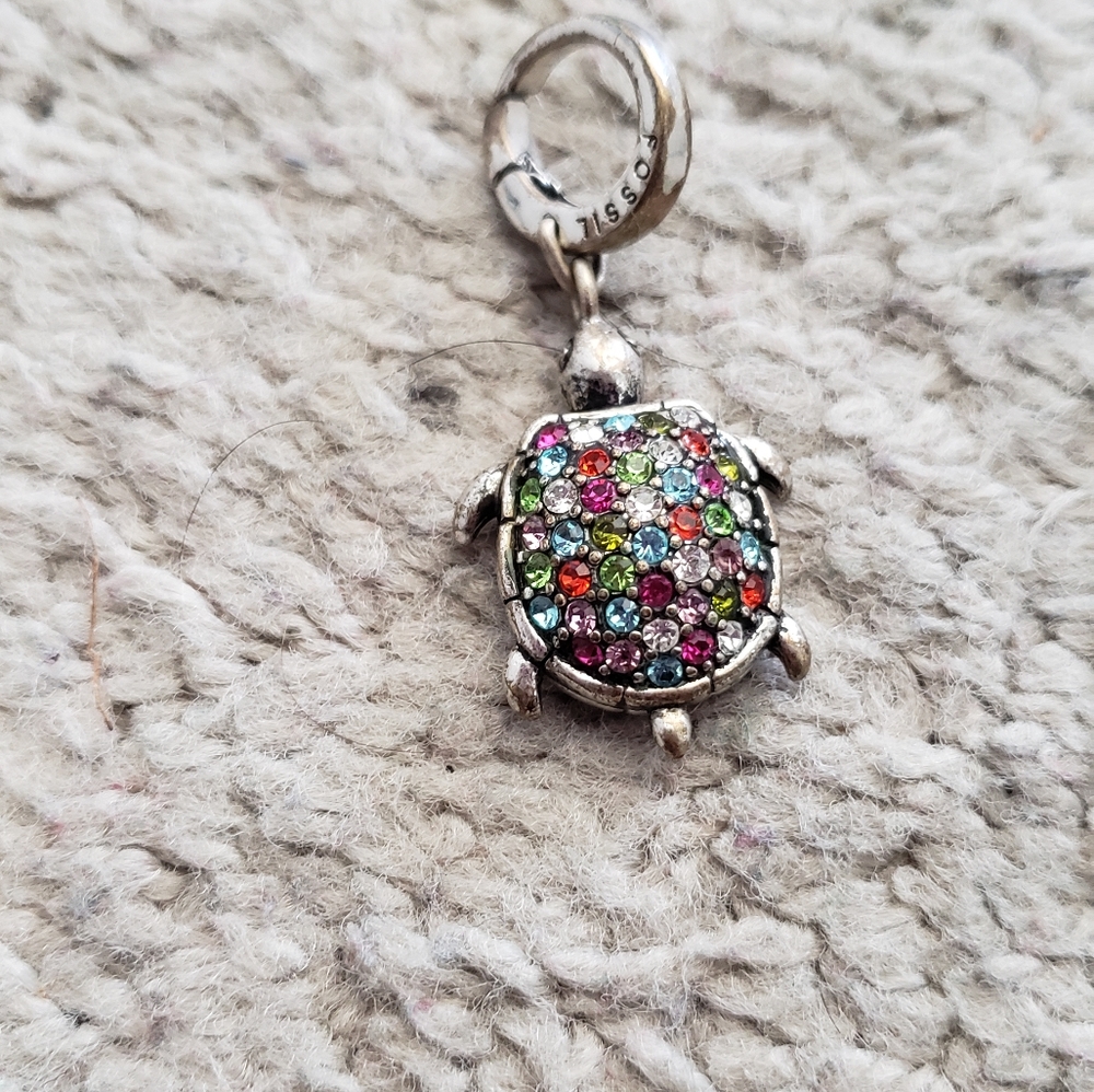 Fossil Silver Multicolor Turtle Charm - image 2